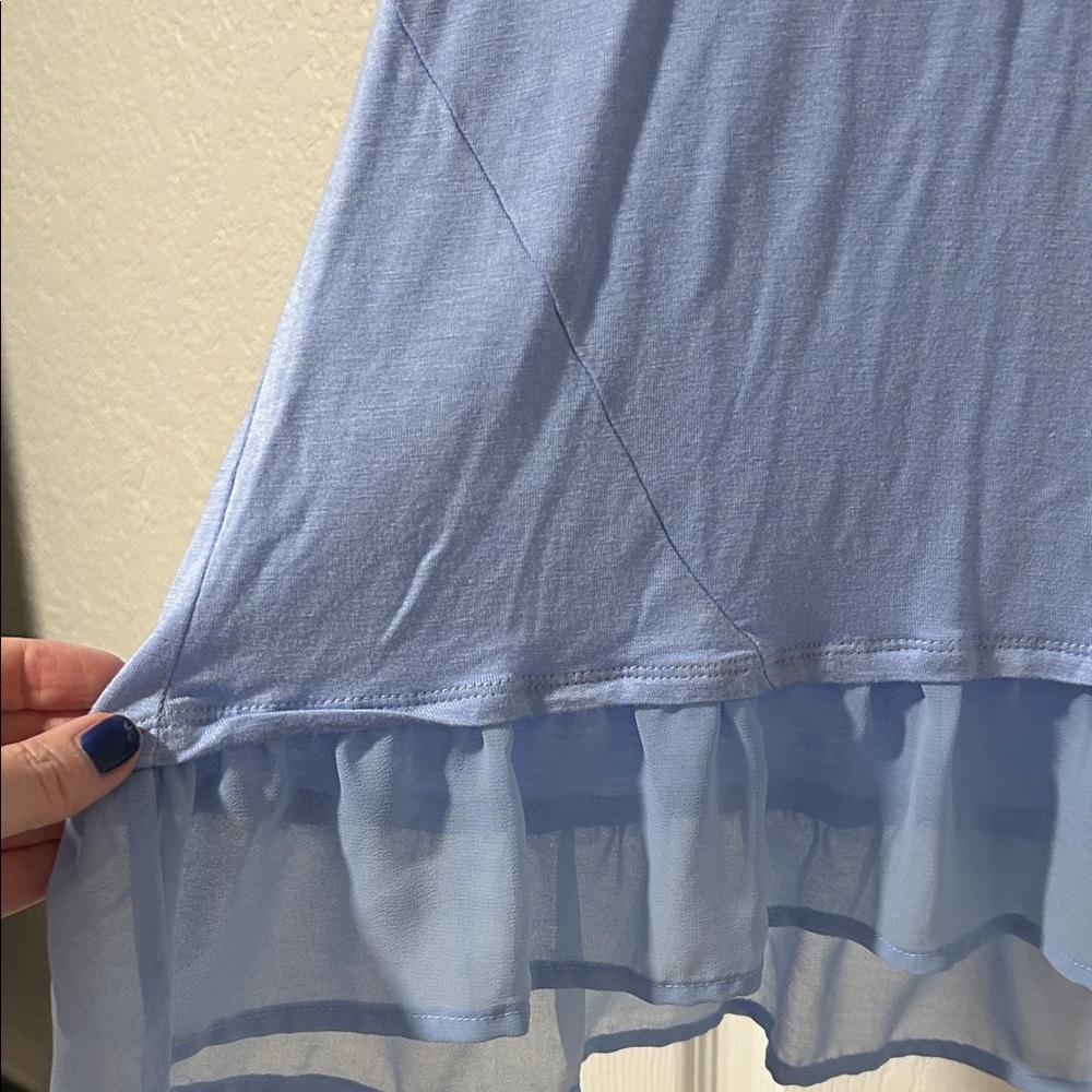 Marled Light Blue Ruffle Hem Tee - Picture 3 of 6